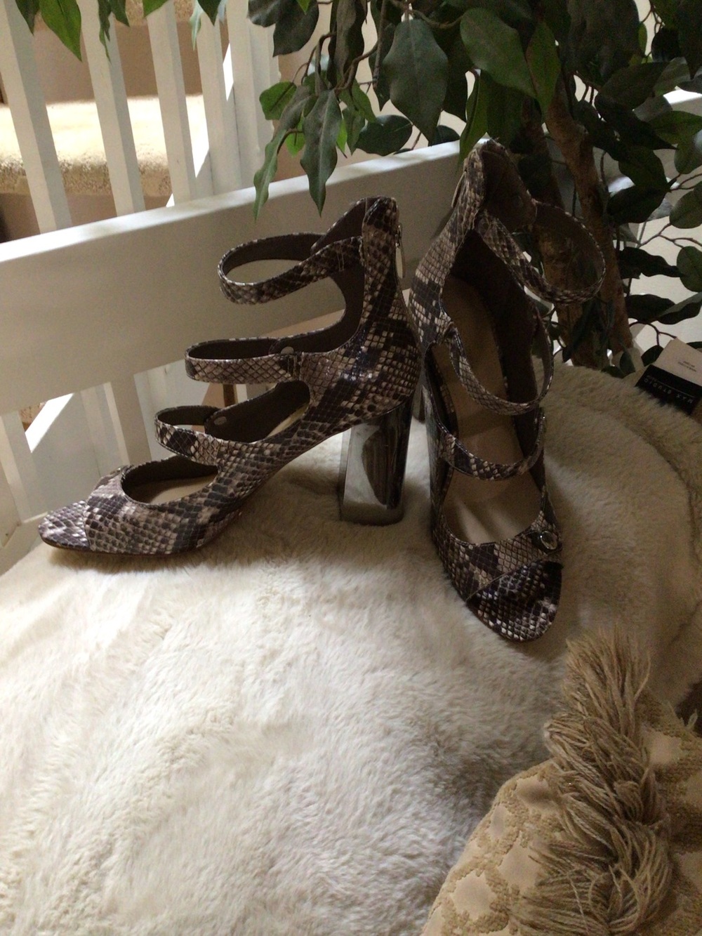 Marc Fisher Women's Snake-Print Strappy Block Heel Sandals - Brown